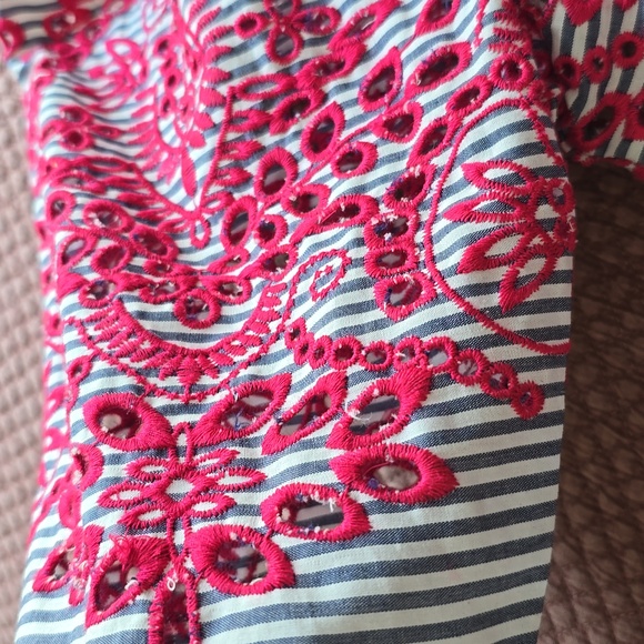 Fever Striped Pink Embroidered Women's Top - Picture 8 of 11